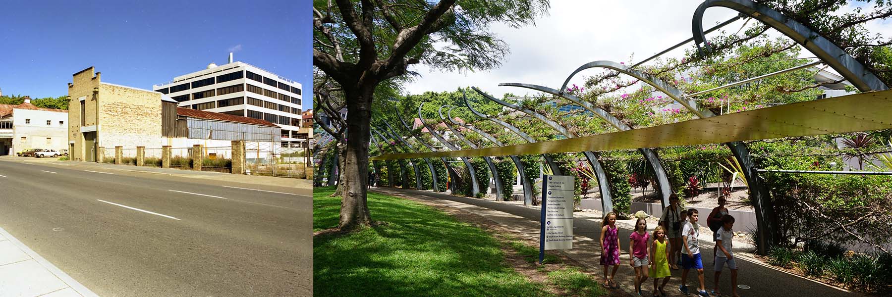 View towards City Electric Light Company and Brisbane City Council Sub Station, 1985 and 2015